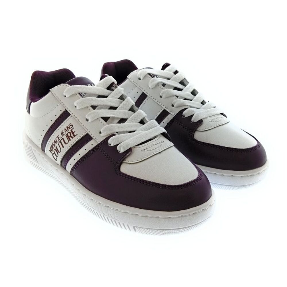 Versace Jeans Couture Women's White and Burgundy Low-Top Lace-Up Sneakers